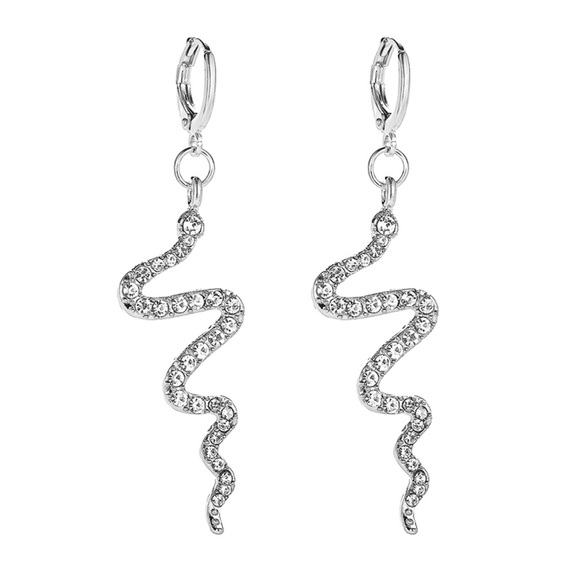 2/$20! Silver Crystal Snake Huggie Hoop Earrings - Picture 3 of 8